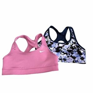 Nike Girls Reversible Sports Bras Set Of 2 | Pink/Stripe/Navy/Floral | Size S